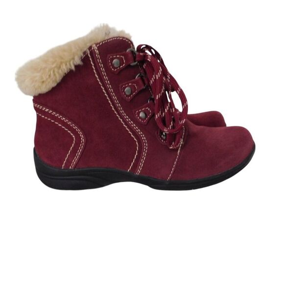 Earth Origins Boots CROWLEY Womens Ankle Winter Suede Leather Burgundy Zip 7.5 M - Picture 2 of 9
